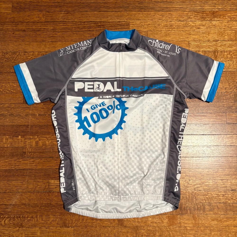 Primal Pedal‎ The Cause Cycling Jersey Men's Medium Gray Blue "I Give 100%" Bike